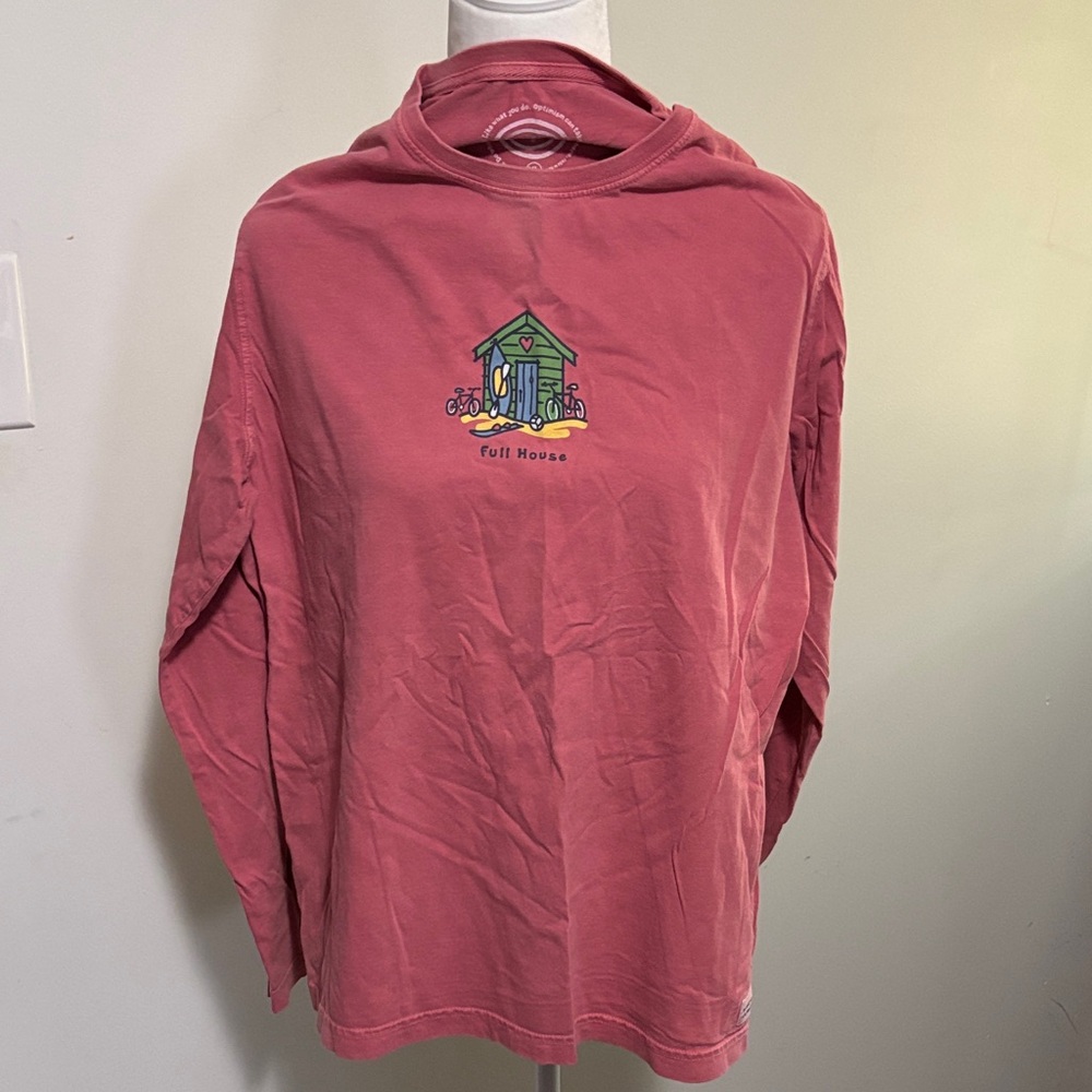 Life is Good 'Full House' Beach Hut Long Sleeve Tee - Dusty Rose